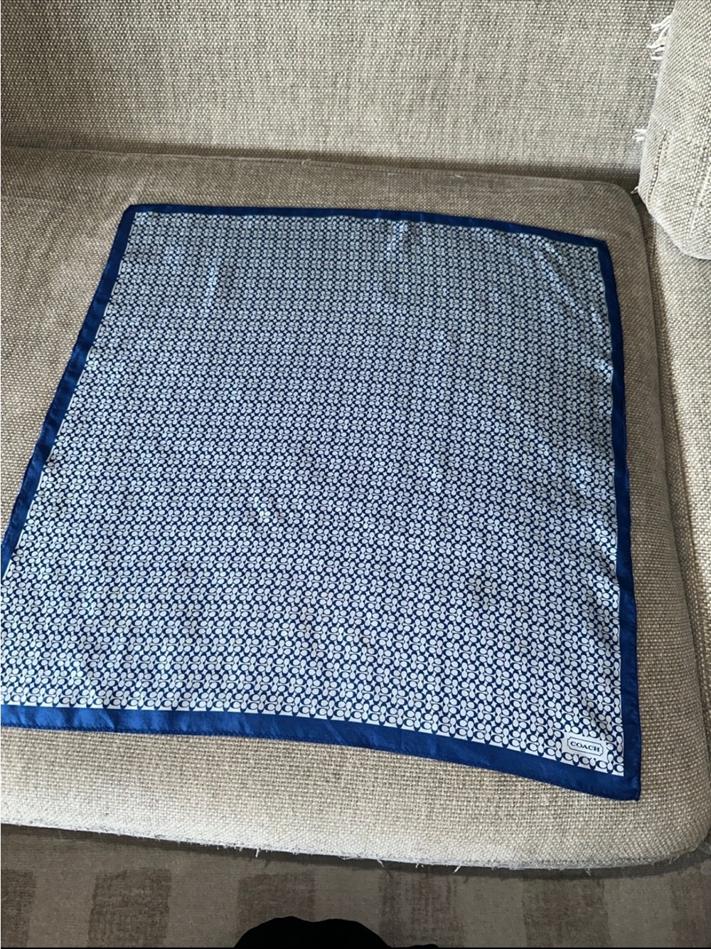 Coach Blue and White Signature Pattern Silk scarf